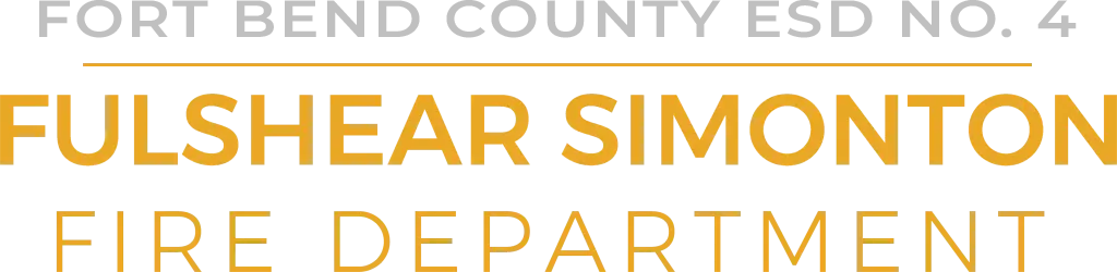 Fort Bend County ESD No. 4 Fulshear Simonton Fire Department" text displayed in two tones, with "Fort Bend County ESD No. 4" in light gray and "Fulshear Simonton Fire Department" in bold yellow-orange.